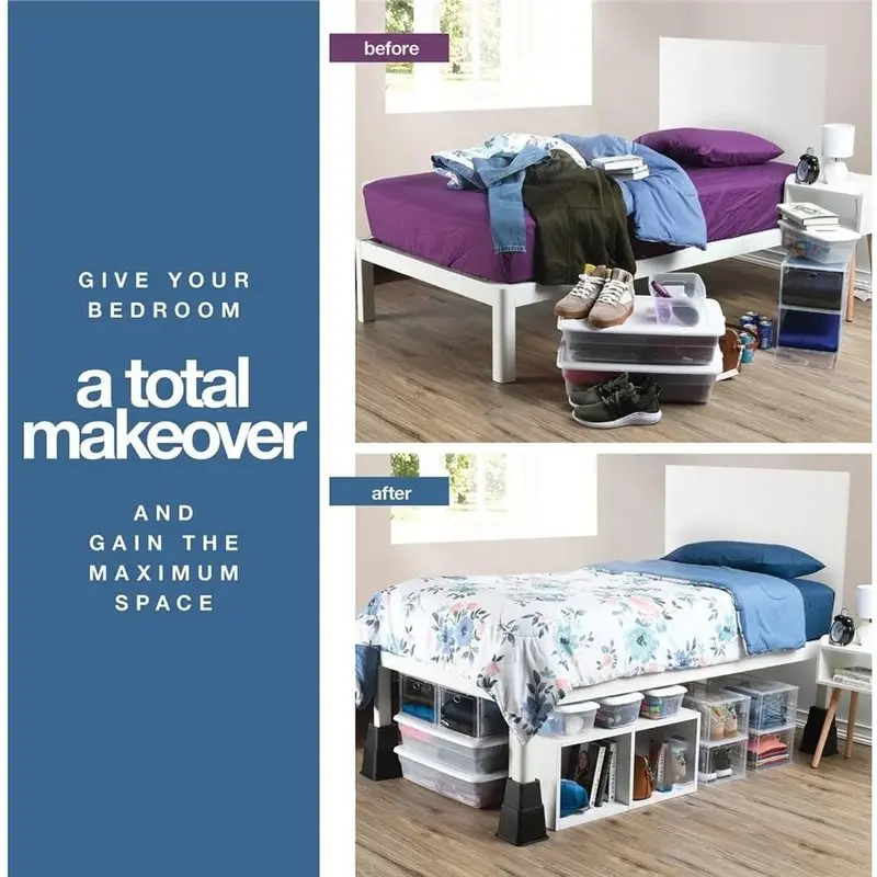 JHD Adjustable Bed Risers-Heavy Duty 8PCS Stackable Furniture Support In 3.75 8.75 Inch Elevation Capacity 1, 300 Lbs