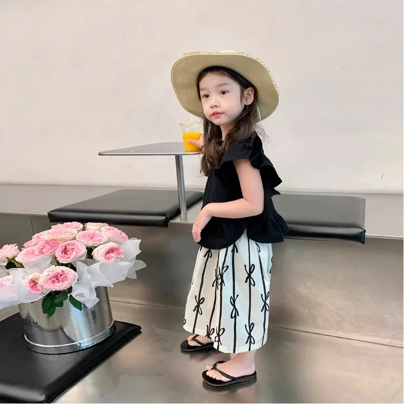 Baby Girl Clothes Suit Girls Wide-leg Pants Set Summer Dress 2024 New Foreign Style Korean Style Summer Sweet Two-piece Set image 2