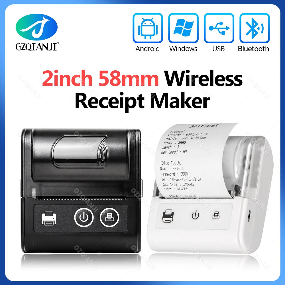 58MM Mini Portable Printer Bluetooth Thermal Printer For Phone IOS Android Computer USB Portable Mini Thermal Printer Impresora