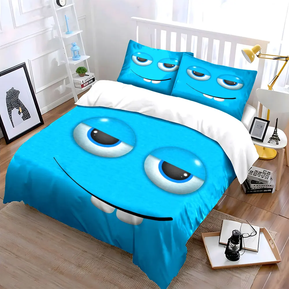 Cute Big Buck Tooth Cartoon Face Duvet Cover Set, Bright Blue Funny Kids Bedding Includes 1 Duvet Cover And 2 Pillowcase, Gift
