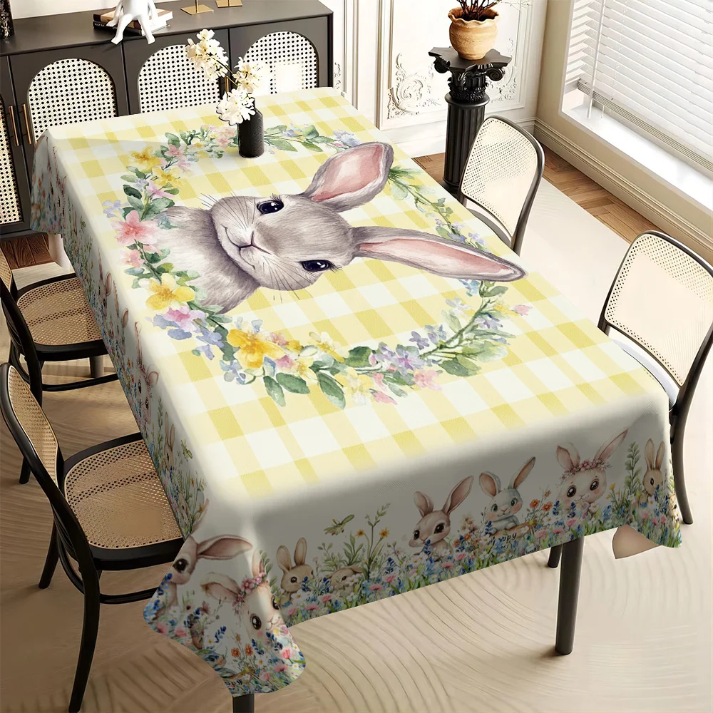

Скатерть водонепроницаемая в желто-клетку с пасхальным кроликом, для праздничного стола, многоразовая, в стиле фермерского дома, пасхальные украшения