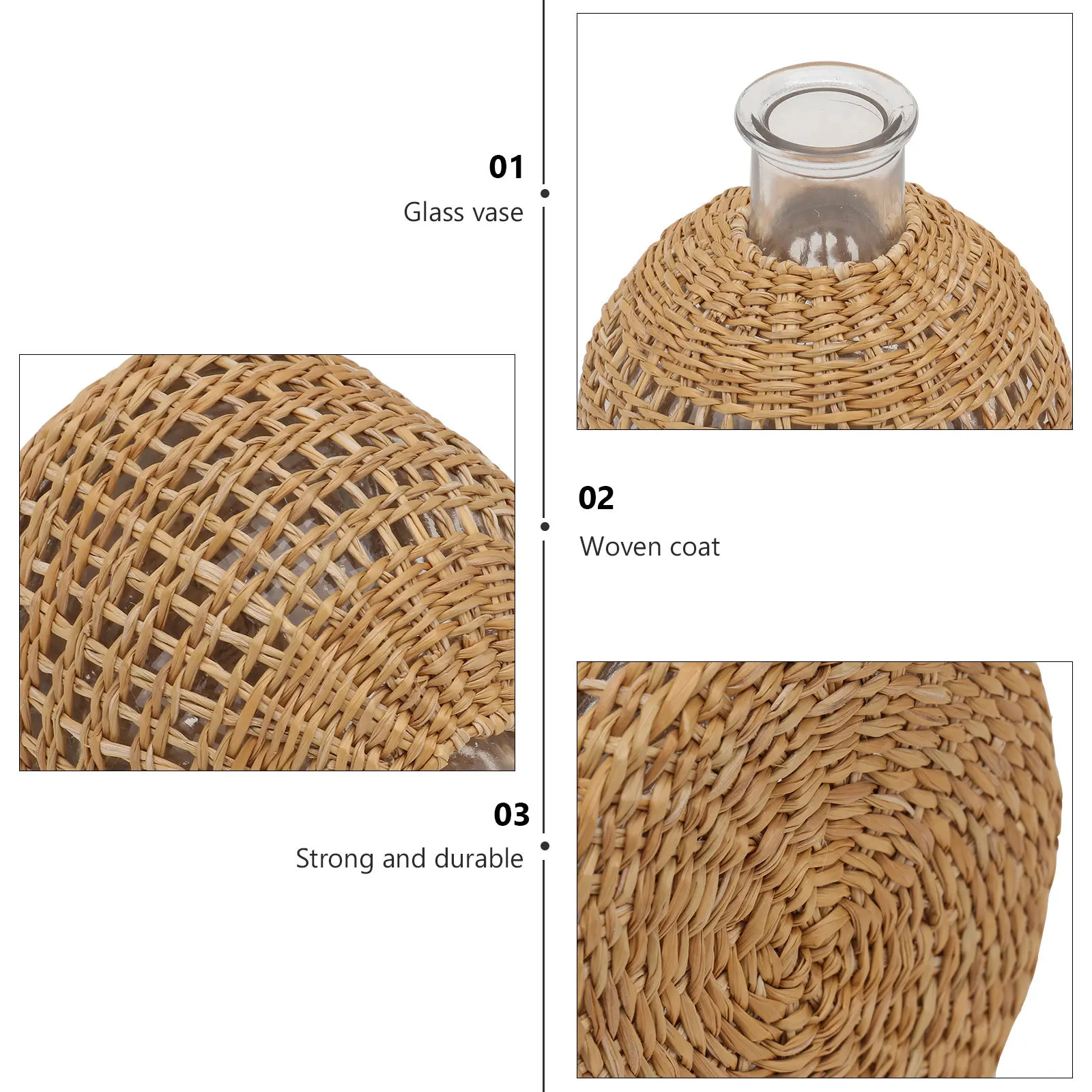 

1Pcs Grass Woven Glass Vase Natural Flower Vase Holder Home Ornament Desktop Decor Simple Woven Style Flower Container