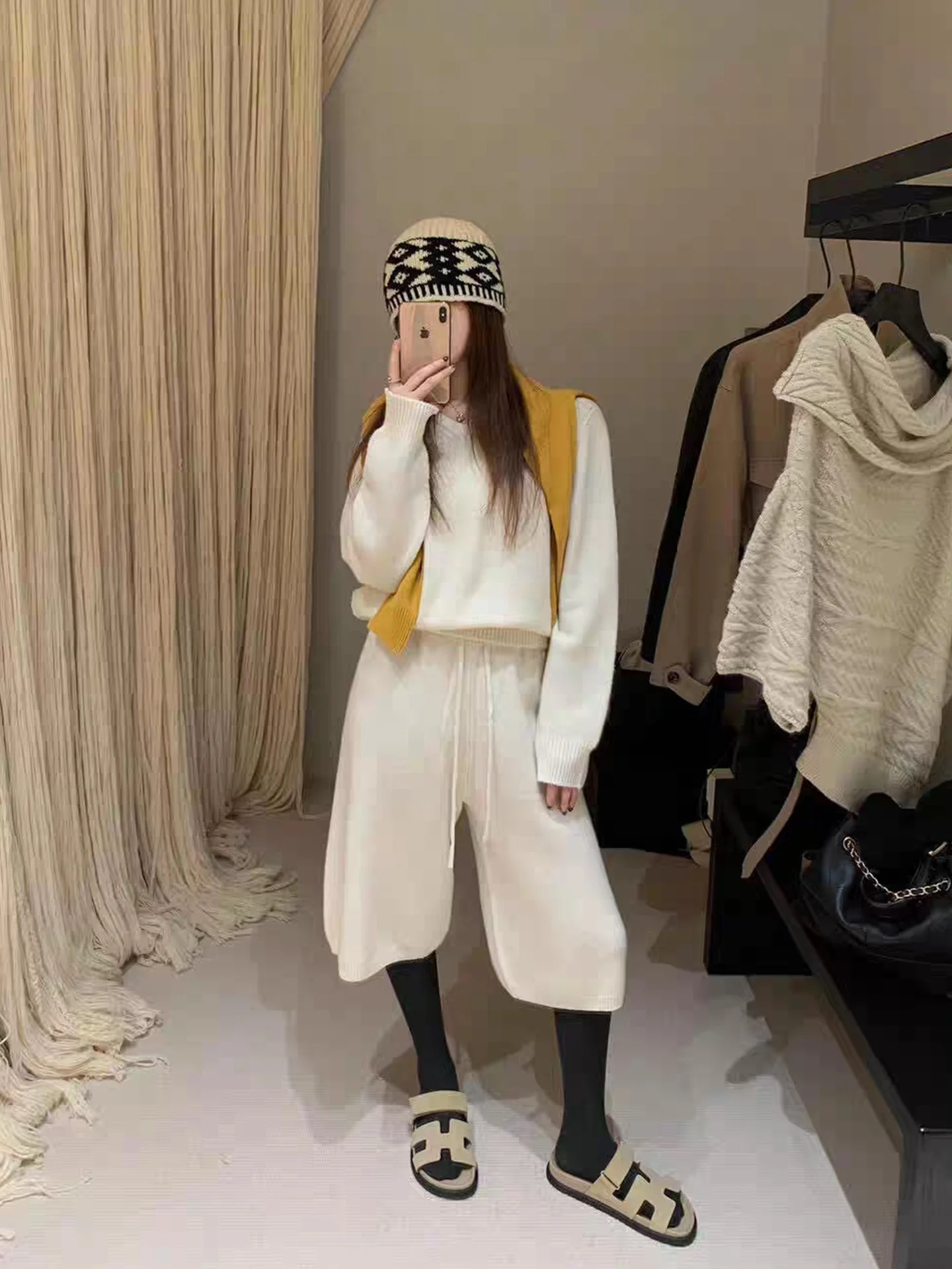Loose Knitted Set Women's Lazy Style Overhead Sweater High Waist Wide Leg Pants Seven-Footed Two-Piece Autumn Winter Outfit