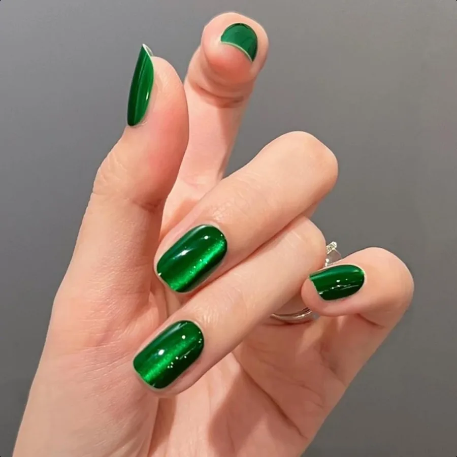

Зеленый Pr on Nails Короткие квадратные темно-зеленые накладные ногти