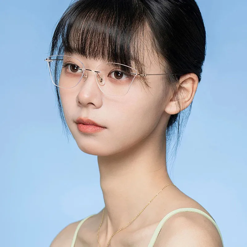 EYELUYAN Mode Cat Eye Brille Mode Randlose Brillen Reinem Titan Rahmen Optische Brillen Mit Dioptrien