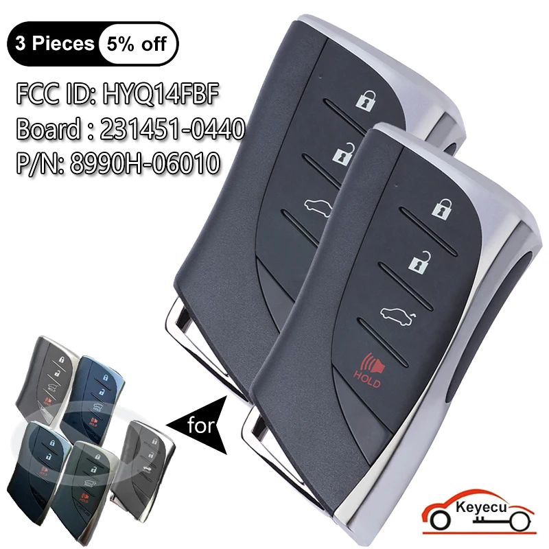 KEYECU 3 4 Buttons 314.3MHz 433MHz for Lexus ES UX LS LC 2018-2022 Auto Smart Remote Key Fob HYQ14FBF 8990H-06010 231451-0440