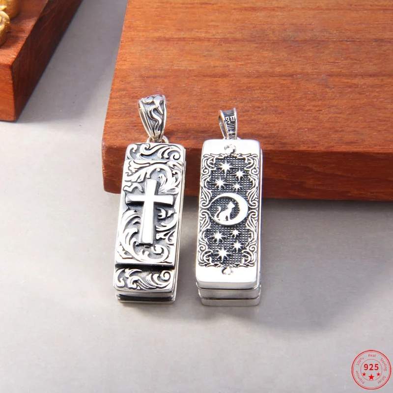 

S925 Sterling Silver Charms Pendants for Women Men New Fashion Cross or Mechanical clock Cat Harmonica Jewelry Wholesale