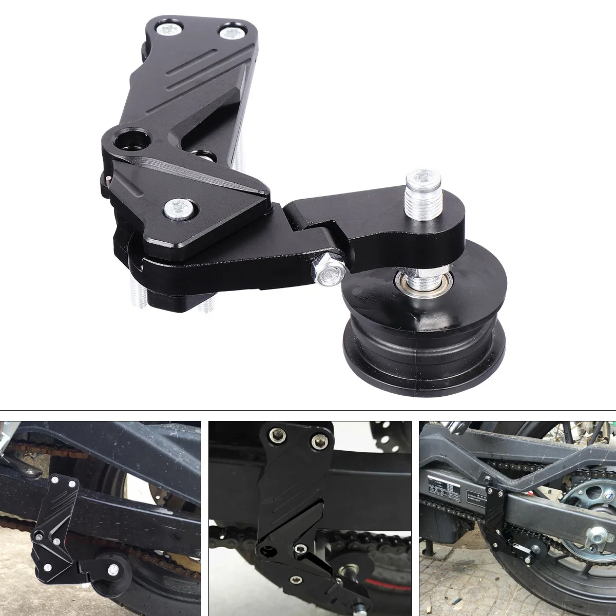 

Motorcycle Chain Adjuster Aluminum Black Automatic Regulator Metal Chain Tensioner Support Spool Durable Motorcycle Modified