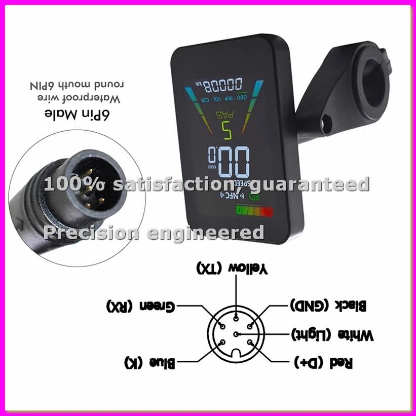

E-Bike NFC LCD Display Electric Scooter NFC Color Speedometer 24V/36V/48V/60V UART+36V/48V 350W Controller 6PIN-BCBW