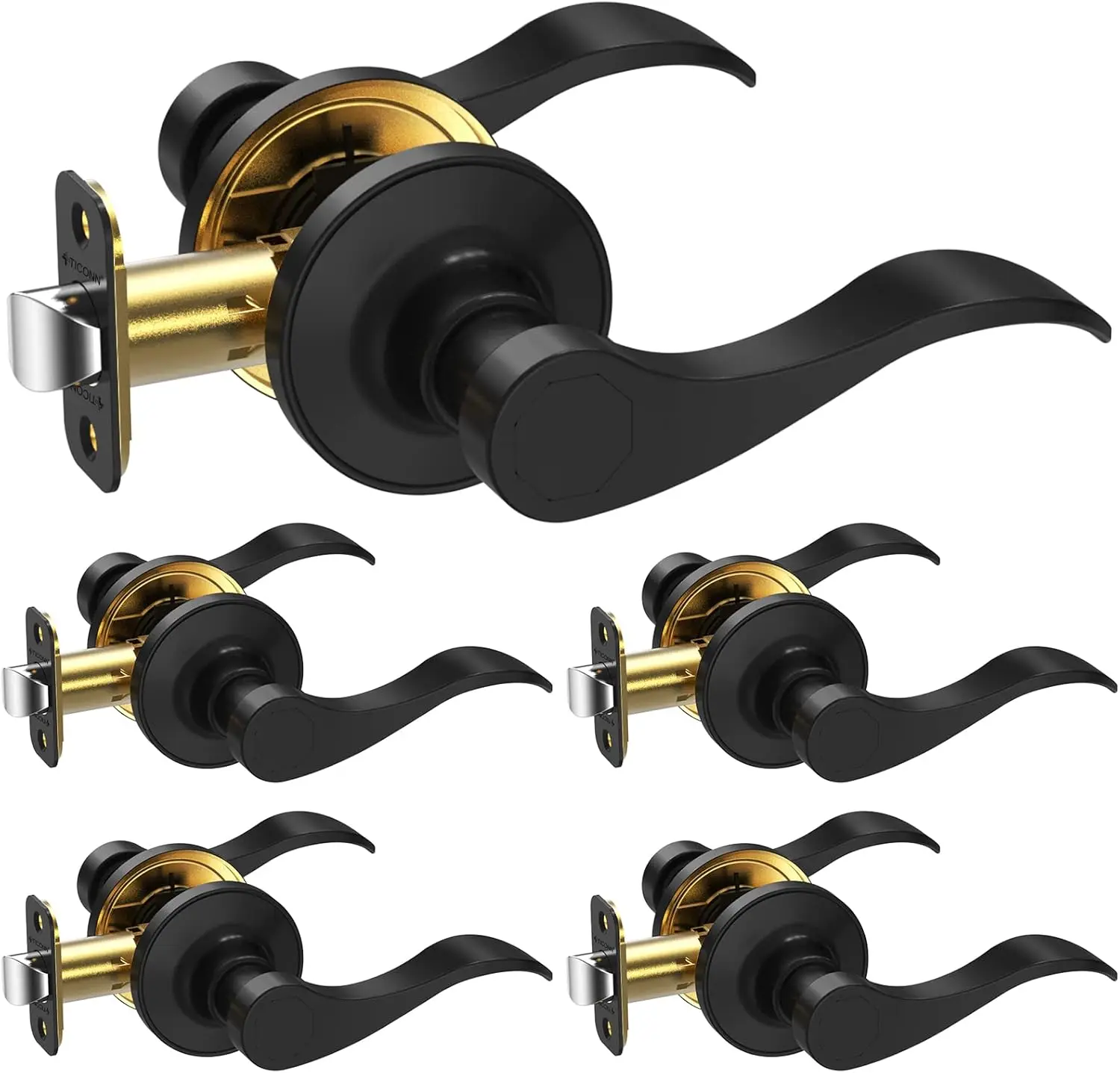 

Двусторонний дверной рычаг в традиционном волнистой стиле, дверная ручка для внутренних дверей и шкафа (матовый черный, проход, упаковка из 5 шт.) 2025 НОВИНКА