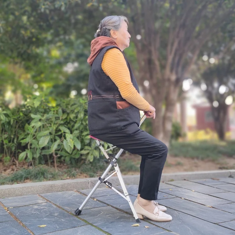 Folding Cane Chair, Aluminum Alloy 82cm Crutch Chair, Non-slip Rubber Tip, 1.2kg Portable Walking Seat, Hiking Cane Seat - view 5