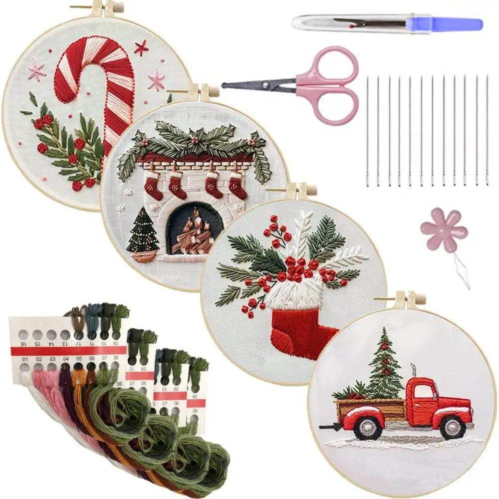 Funny Handmade Christmas Embroidery Kit With Embroidery Hoop Craft Needlepoint Kit Christmas Decoration Embroidery Beginners