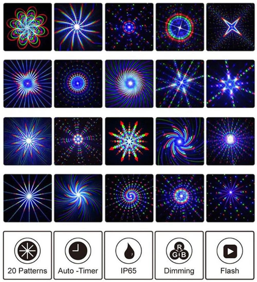 RGB 20/24 Patterns Christmas Laser Projector Outdoor Light Remote Garden Waterproof IP65 Holiday Xmas Outside Shower Lighting