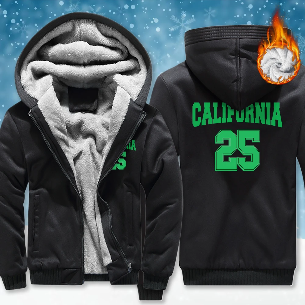 

On The 25Th In California Zipper Thicken Clothes Male Trendy Fleece Pullovers Winter Loose Jacket Unisex Casual Long Sleeve
