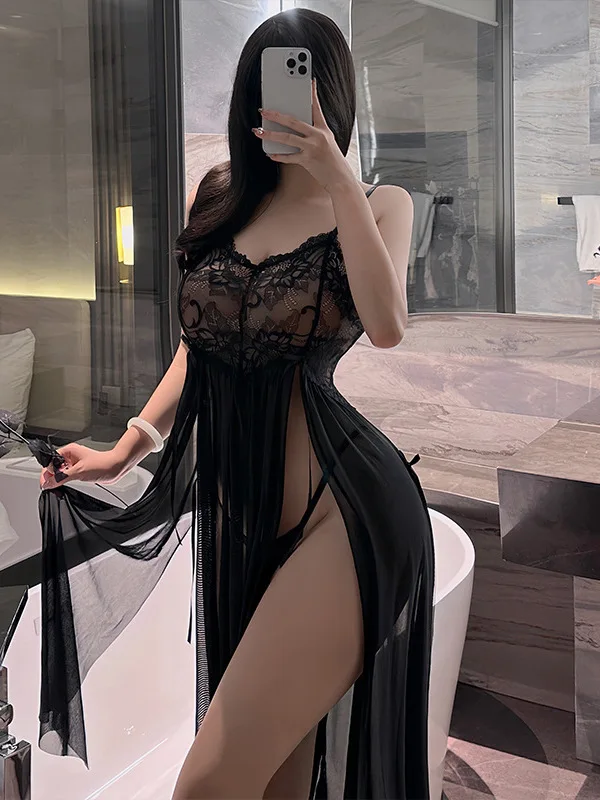 

Lingerie Transparent Temptation Sexy Romantic Sexual Uniforms Mature Charm Hollow Out Solid Dress Seductive Passion Dress EW2F