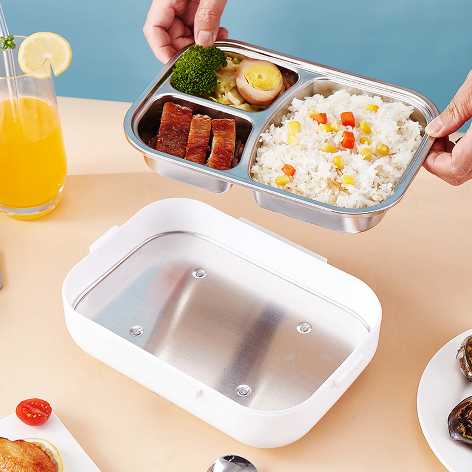 

Электрический ланч-бокс 40 Вт, 1,2 л, нержавеющая сталь 304, быстрый нагревательный ящик для еды, портативный подогреватель для обеда с вилкой, ложкой для автомобиля, грузовика, офиса