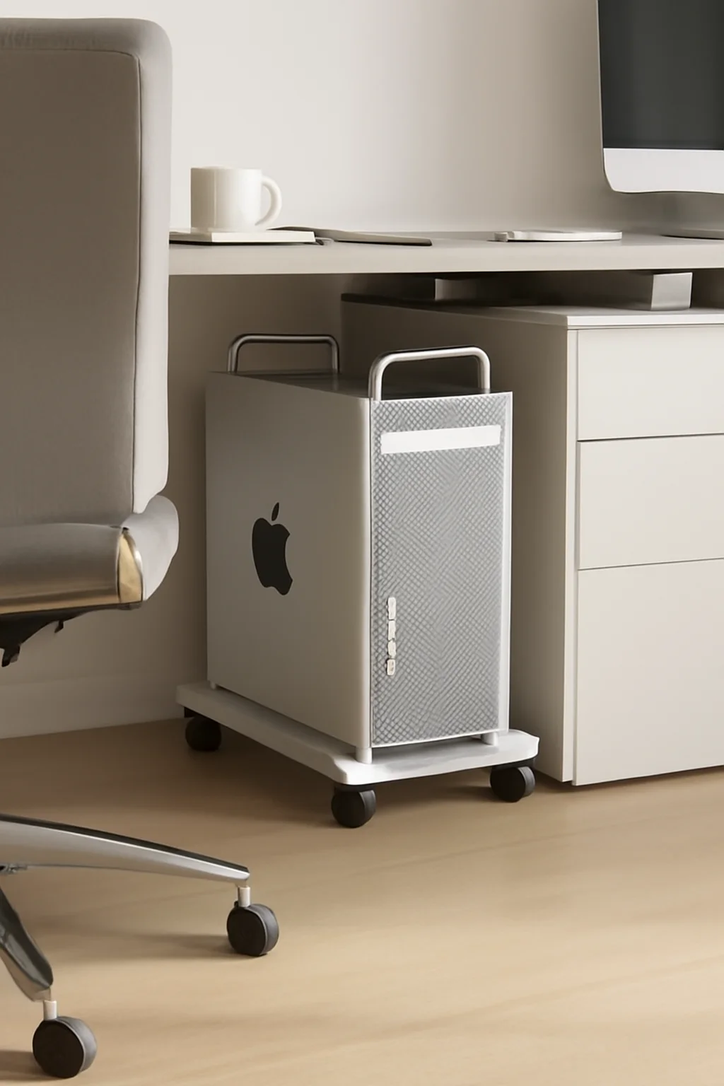 

Movable Office Chassis Base Solid Wood Computer Host Bracket with Storage Rack Desktop Tray Easy-Glide Pulleys