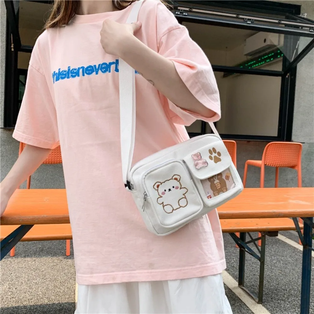 

Funny Embroidery Bear Transparent Itabag Zipper Nylon Canvas Shoulder Bag Multifunction Japanese Shoulder Bag Storage Bag