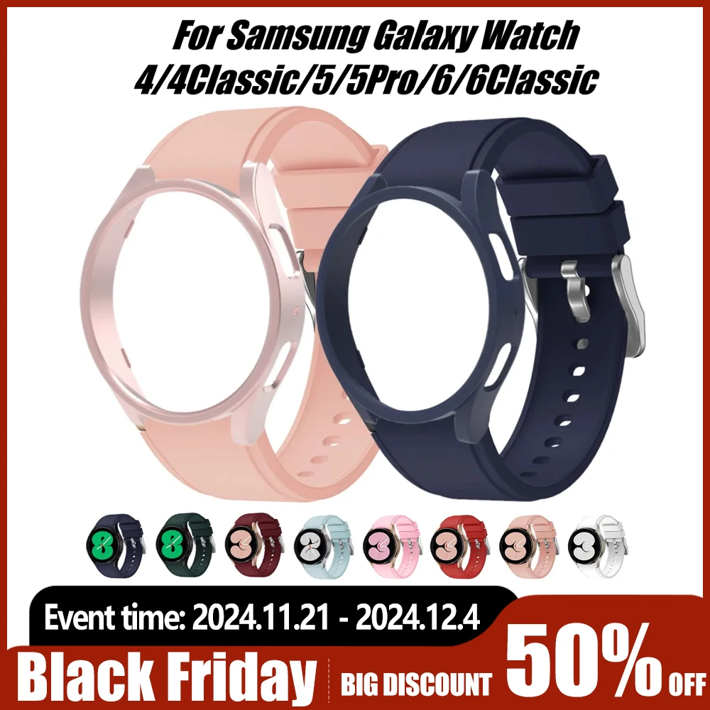 Case+Band for Samsung Galaxy Watch 4/5/6 40mm 44mm 45mm PC Hard Hollow Frame Protective Cover for Watch6 Classic 43mm 47mm Strap