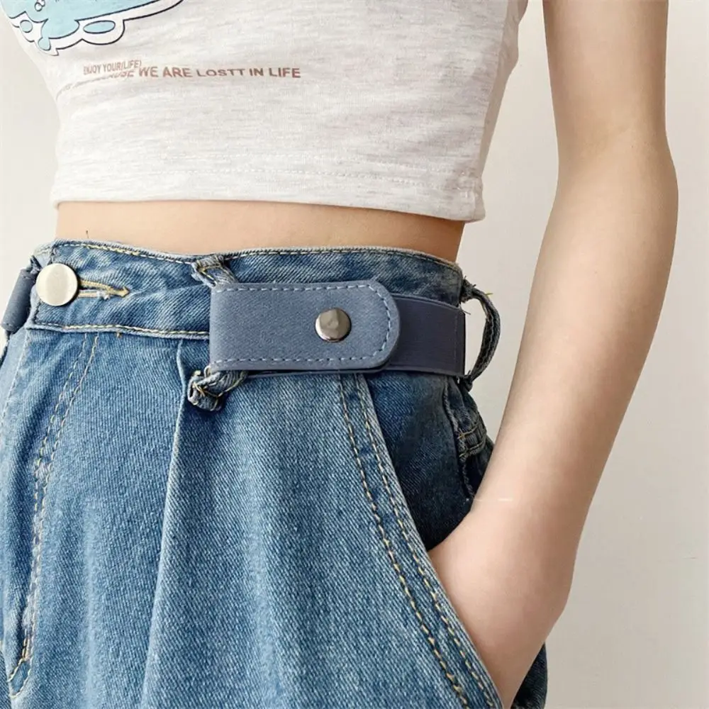 Without Buckle Elastic Belt Waist Belt Stretch Traceless Japanese Decoration Buckle Free Belt Black Stealth Ladies Jeans