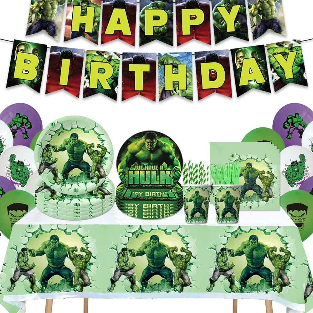 

Green Goliath Party Supplies Decorations Kids Birthday Disposable Plates Cup Napkin Superhero Theme Birthday Party Boy Set