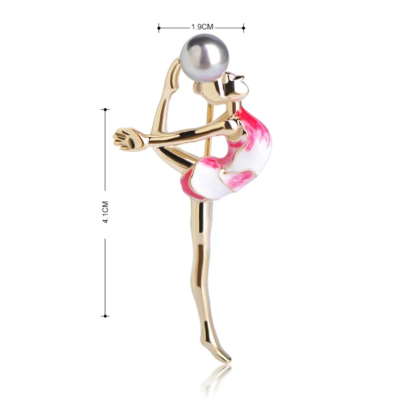 Blucome Fashion Sports Gymnastics Girls Brooch Clothes Accessories Gold-color Metal Enamel Simulated Pearls Brooches Jewelry Pin