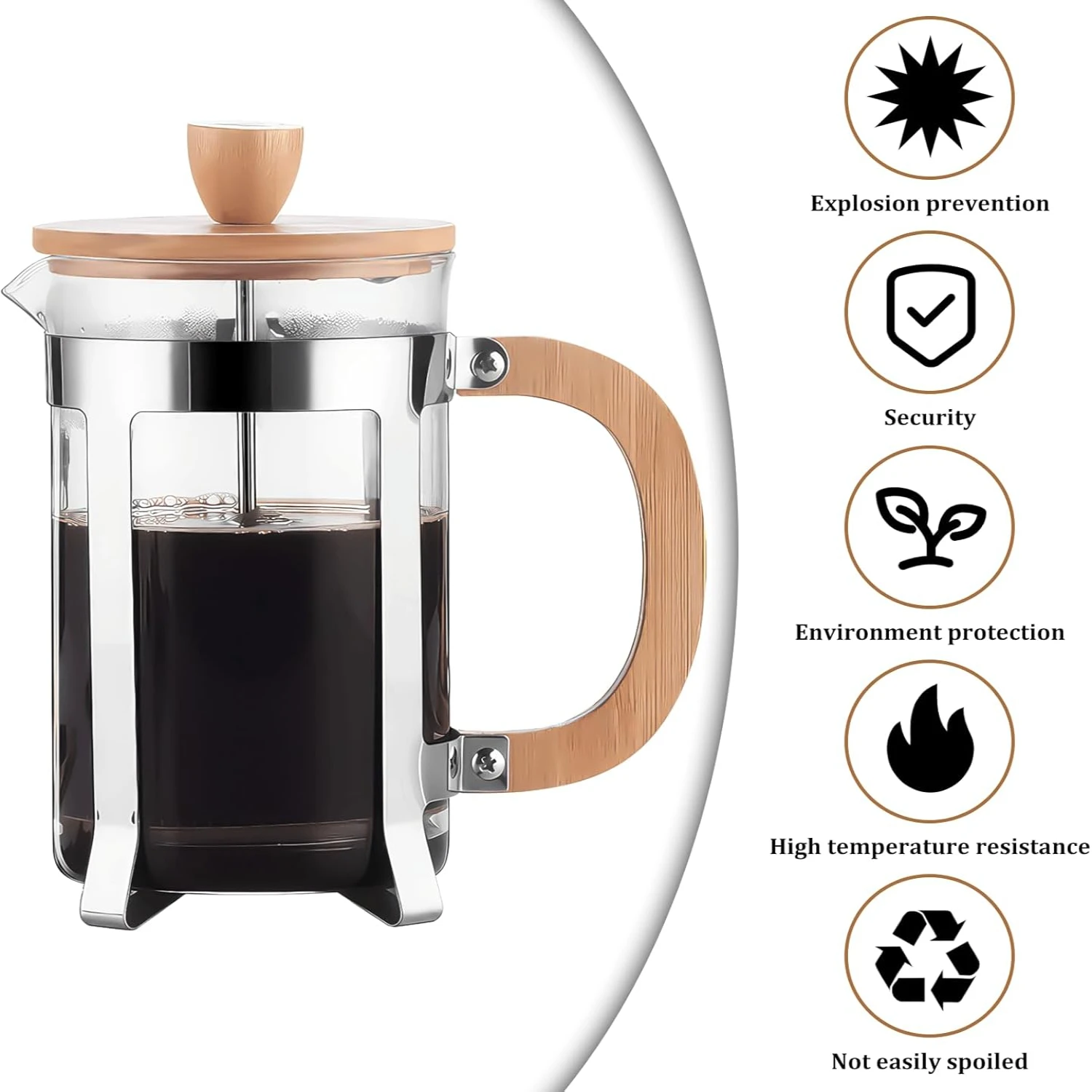 Coffee Maker, 600ml 5 Cup Glass  Small Coffee Press for Ground Coffee Heat-resistant Borosilicate Coffee Press Pot for  Office o