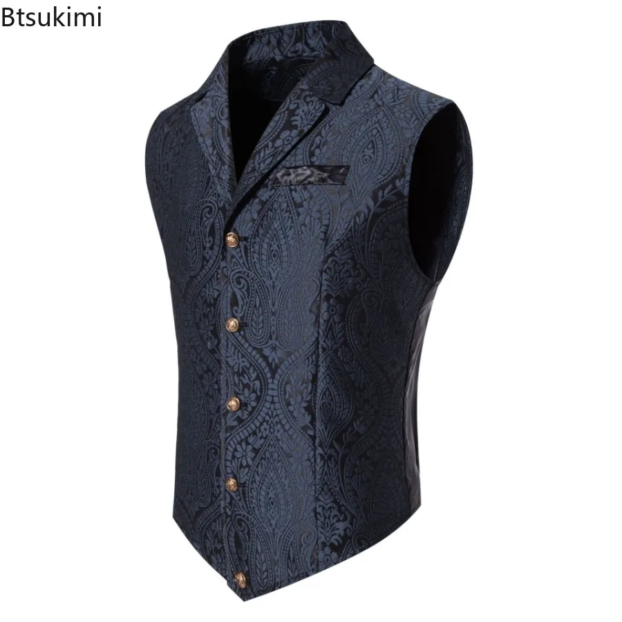 2025 High End Jacquard Fabric Men's Sleeveless Suit Vest Fashion Slim Wedding Party Stage Performance Dress Vests Male Waistcoat