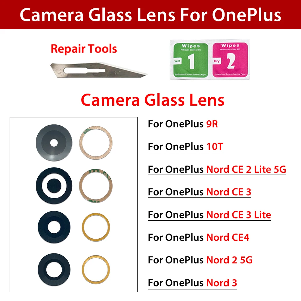 

Camera Glass Lens Back Rear Camera Glass Lens with Glue Replacement Parts For Oneplus 9R 10T Nord 2 5G Nord CE 3 Lite N300