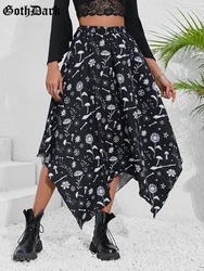 Falda larga con dobladillo de pañuelo para mujer, de línea a ropa de calle de cintura alta, estética gótica, oscura, informal, hada Grunge, Emo negro