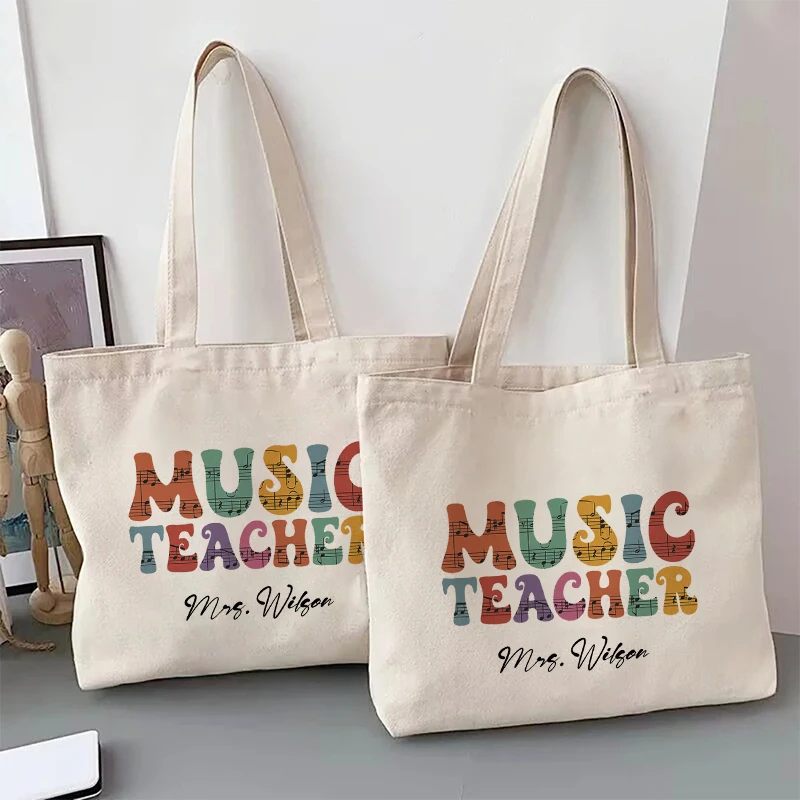 

Music Teacher Personalized Name Tote Bag Organizer Multipurpose Storage Shoulder Bag Fashion Handbag Custom Gift for Music Lover
