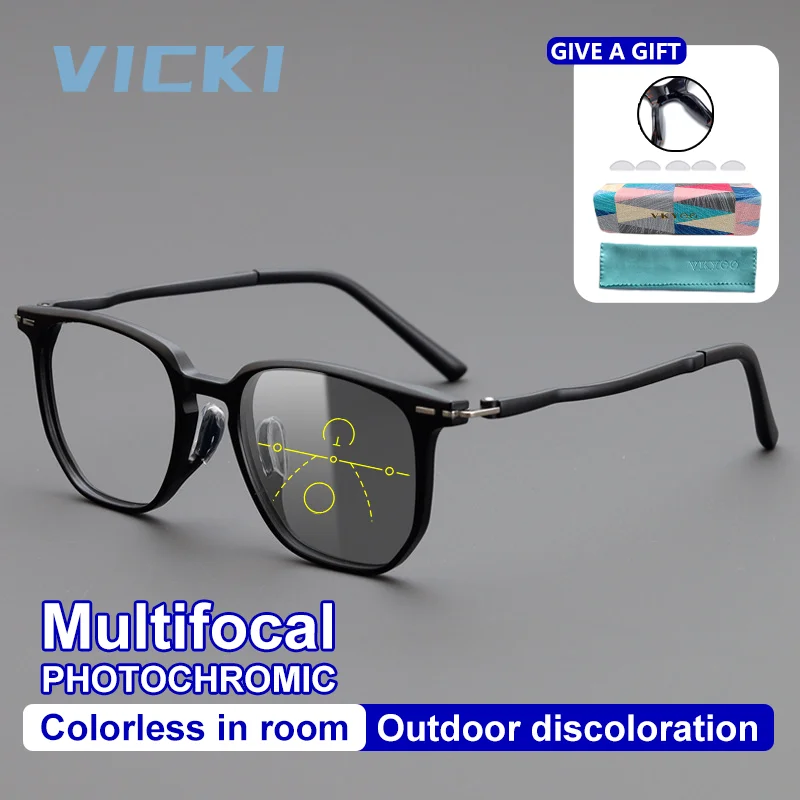 VICKI Minimalist Stylish Geometric Design Progressive Multifocal Photochromic Anti Blue-ray Glasses Customizable Prescriptions