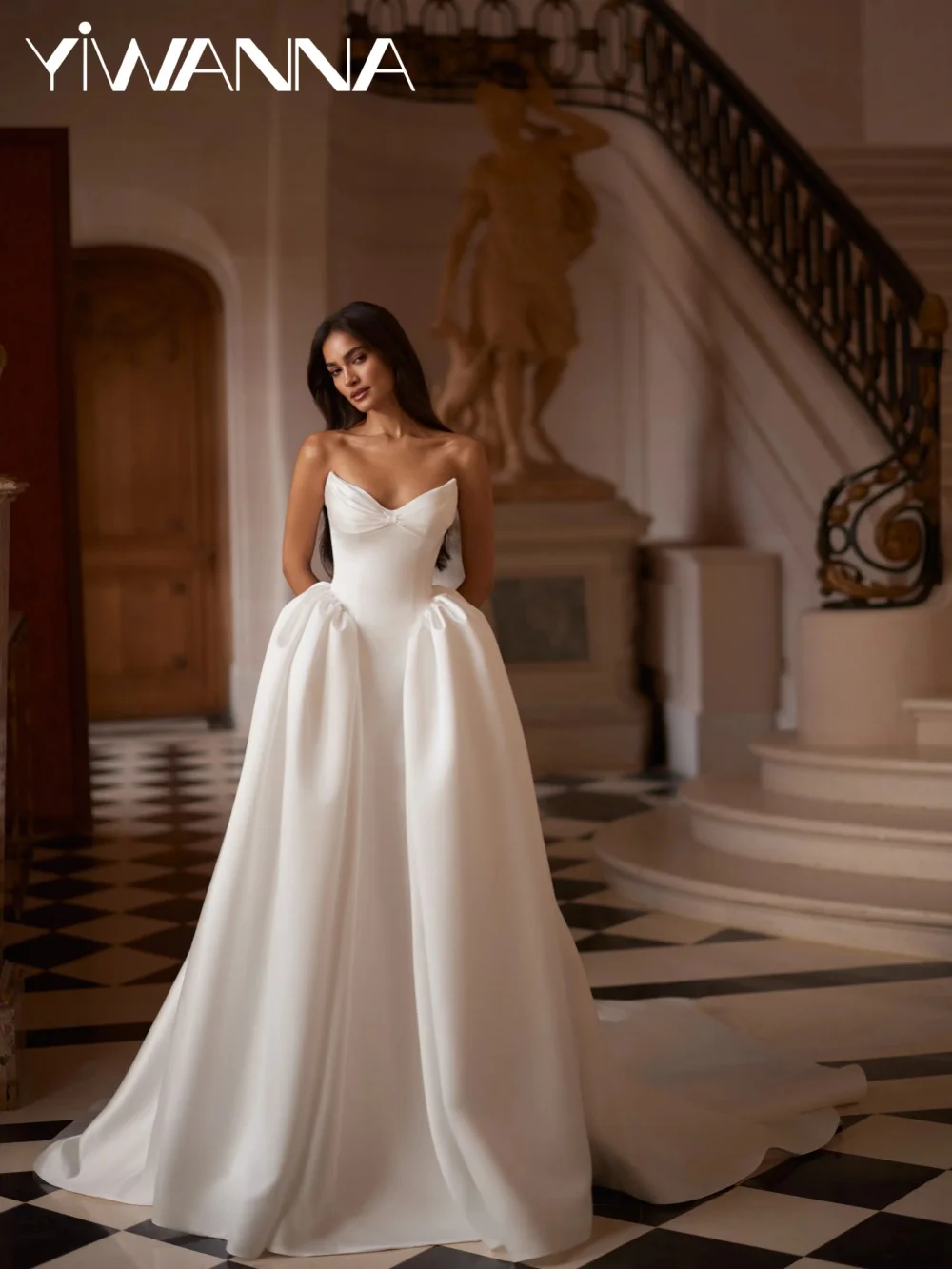 

Ivory Satin A-line Long Wedding Dress Romantic Sweetheart Neck Bridal Gown Customized Elegant Dreamy Backless Dresses For Bride