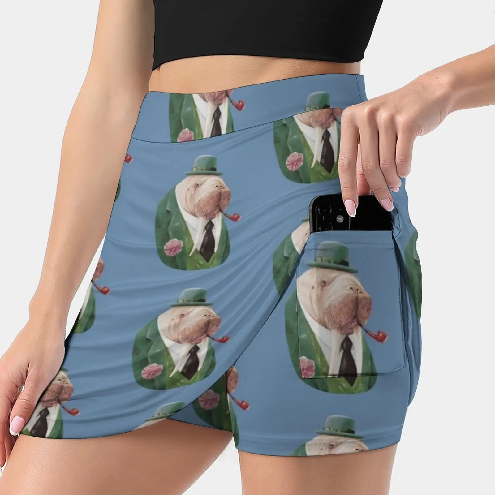 

Walrus Green Women's skirt Y2K Summer Clothes 2022 Kpop Style Trouser Skirt With Pocket Walrus Dapper Animal Animals In