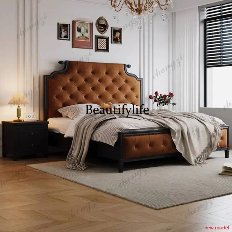 Brown Decoration Double Bed Australia European Floating Storage Double Bed Luxury Style Frame Cama De Casal Furniture For HomeAB