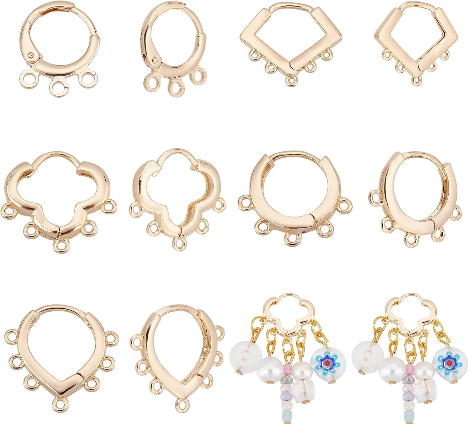

PandaHall 14K Gold Plated Huggie Hoop Earrings 5 Pairs Multihole Hooks Brass Stud Findings Leverback for Women DIY Jewelry Makin