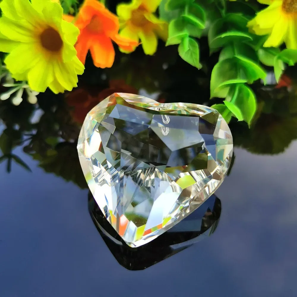 

3D Peach Heart Pendant Glass Chandelier Parts Crystals Suncatcher Prisms Hanging Romantic Wedding Home Decor 45mm