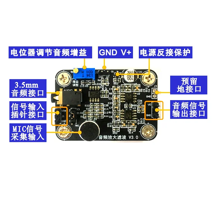 Audio Amplifier Filter Module Audio Signal Conditioning Amplifier Filter Head Input Board 4th Order Bandpass