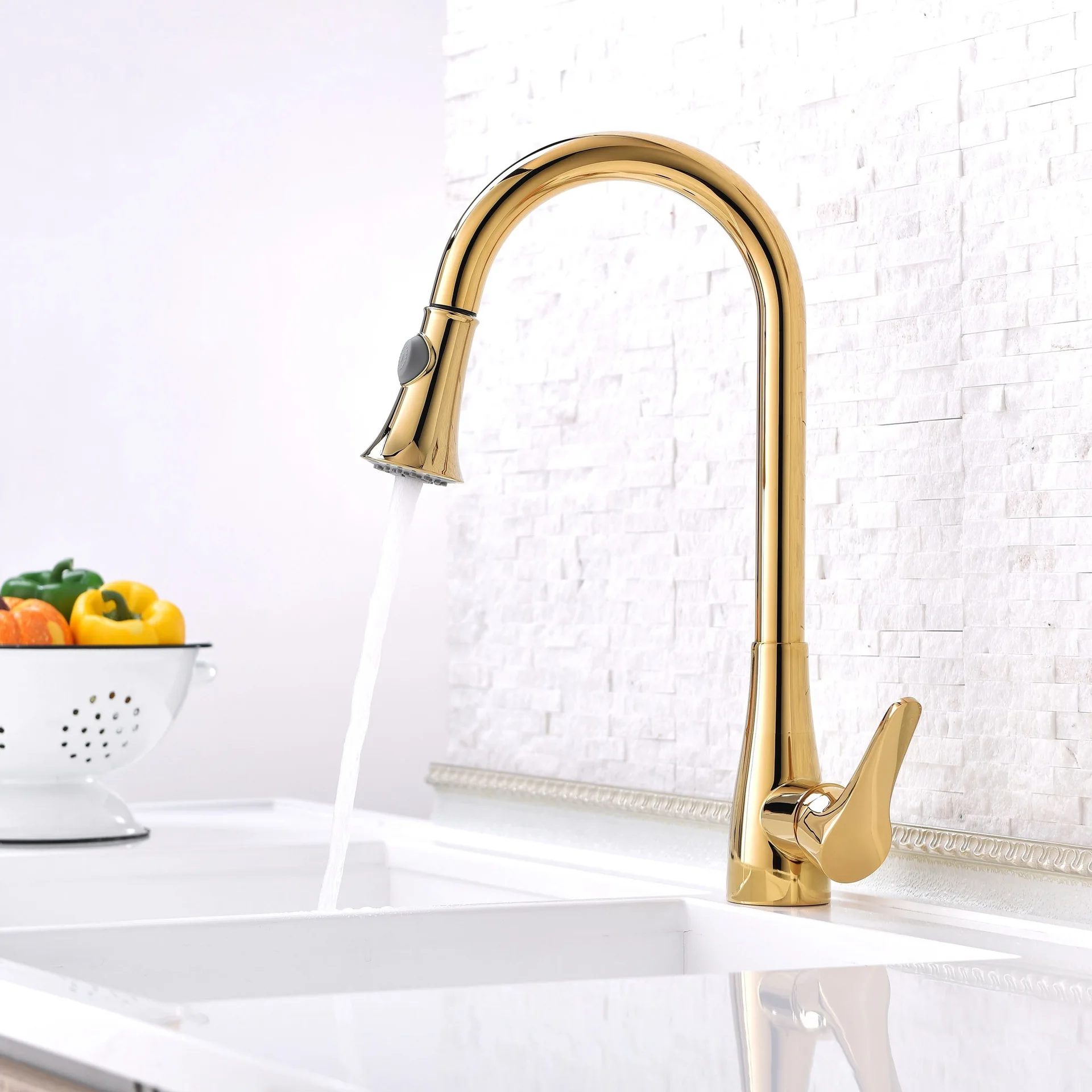 Gold Kitchen Faucet Pull Out Single Lever Brass Rotation Hot and Cold Rose Gold  Water Saving Decked Sink Mixer Tap New