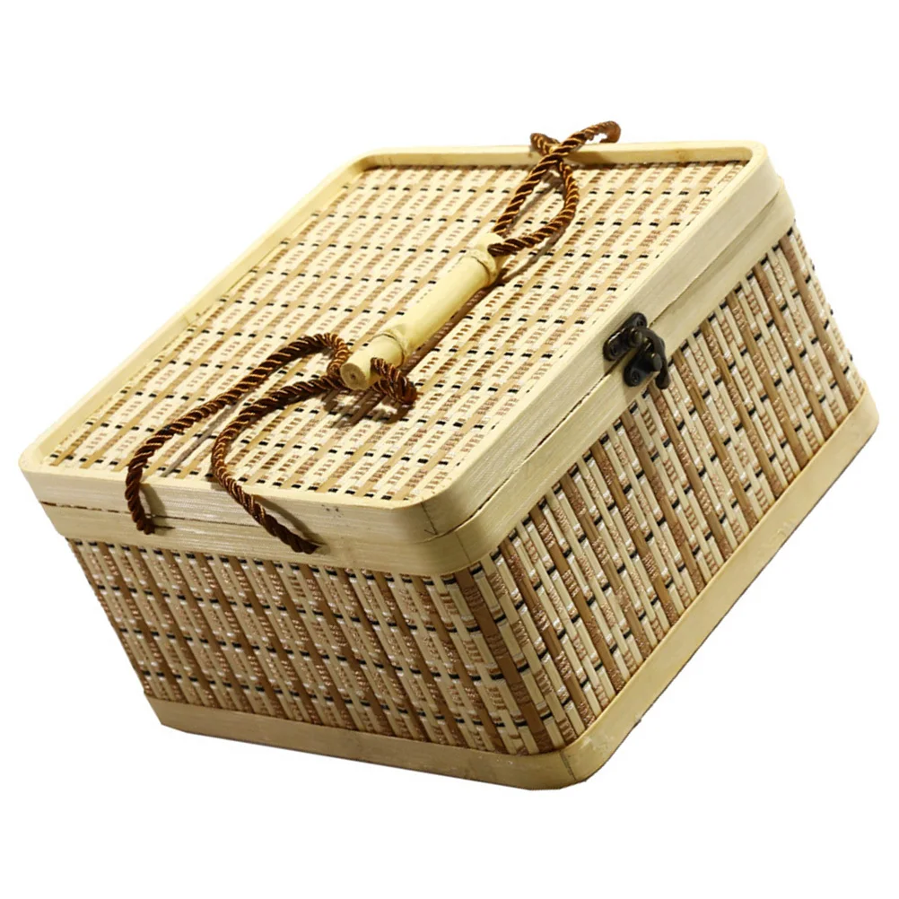 Handmade Bamboo Storage Basket Square Rustic Portable Gift Box Moon Cake Egg Fruit Dried Fruit Container Home Supply