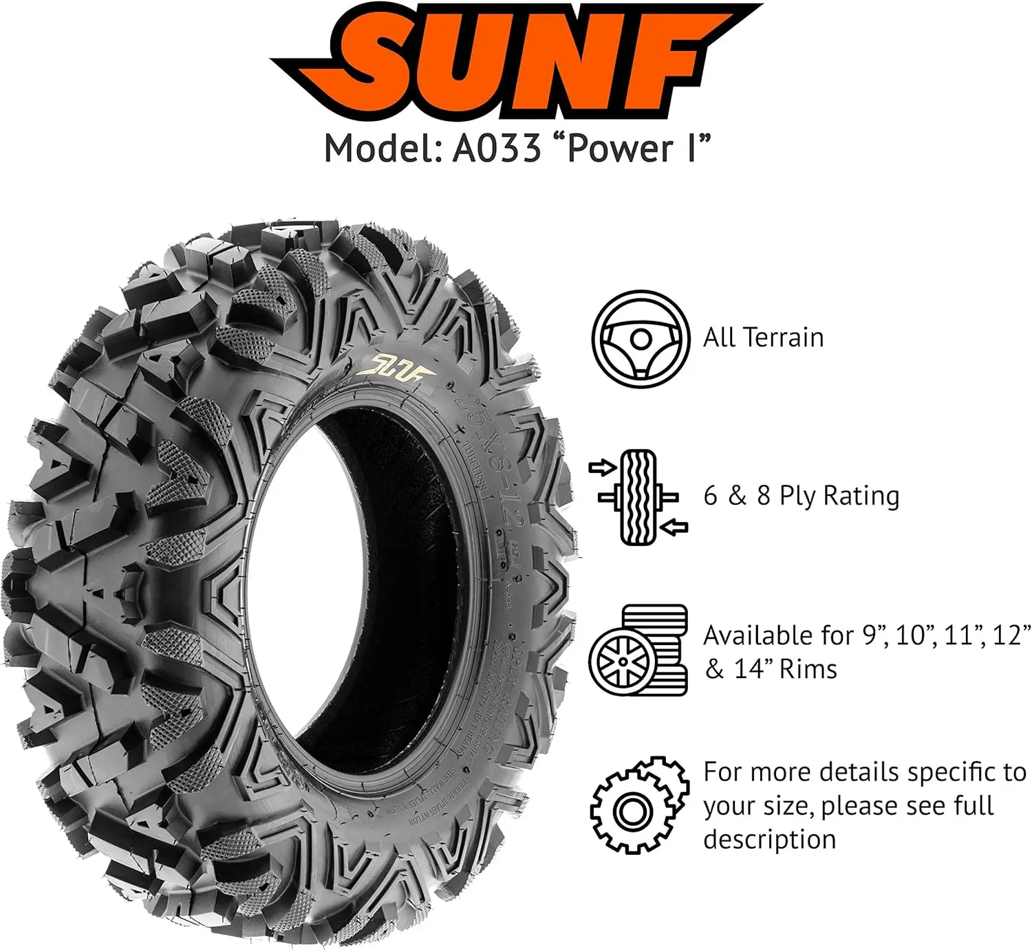 27x9-14 27x9x14 All Terrain Tires ATV UTV 6 PR POWER I A033 - SET of 4