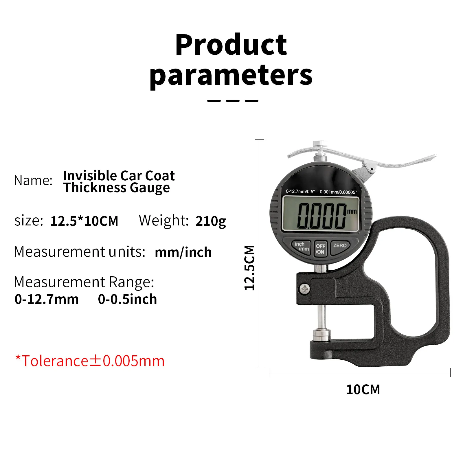 Medidor de espesor Digital de precisión de 0-12,7mm, medición para placa de película de coche de papel de vidrio