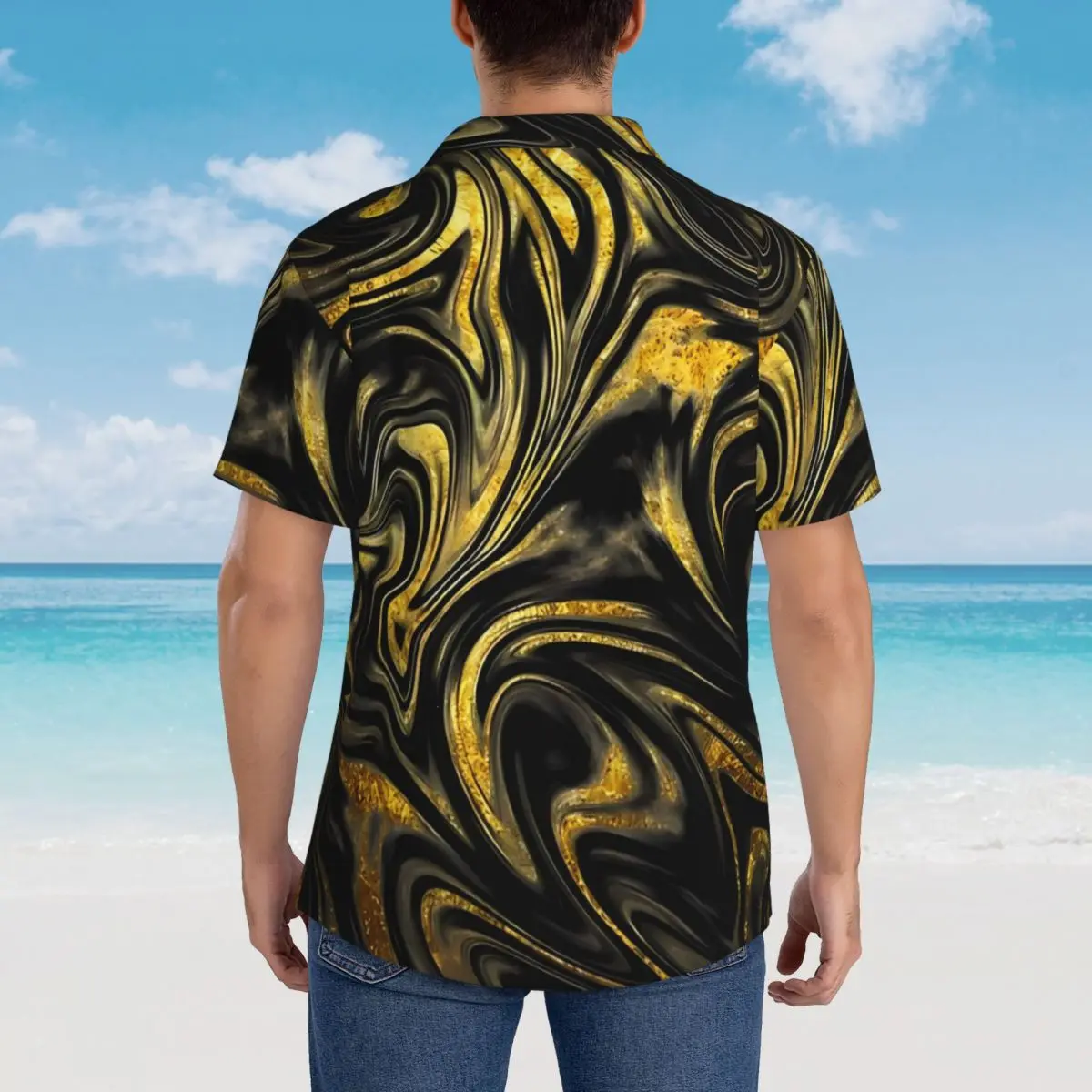 Gold And Black Marble Beach Shirt Man Casual Shirts Hawaiian Short Sleeve Custom Cool Oversized Blouses Birthday Gift view 4
