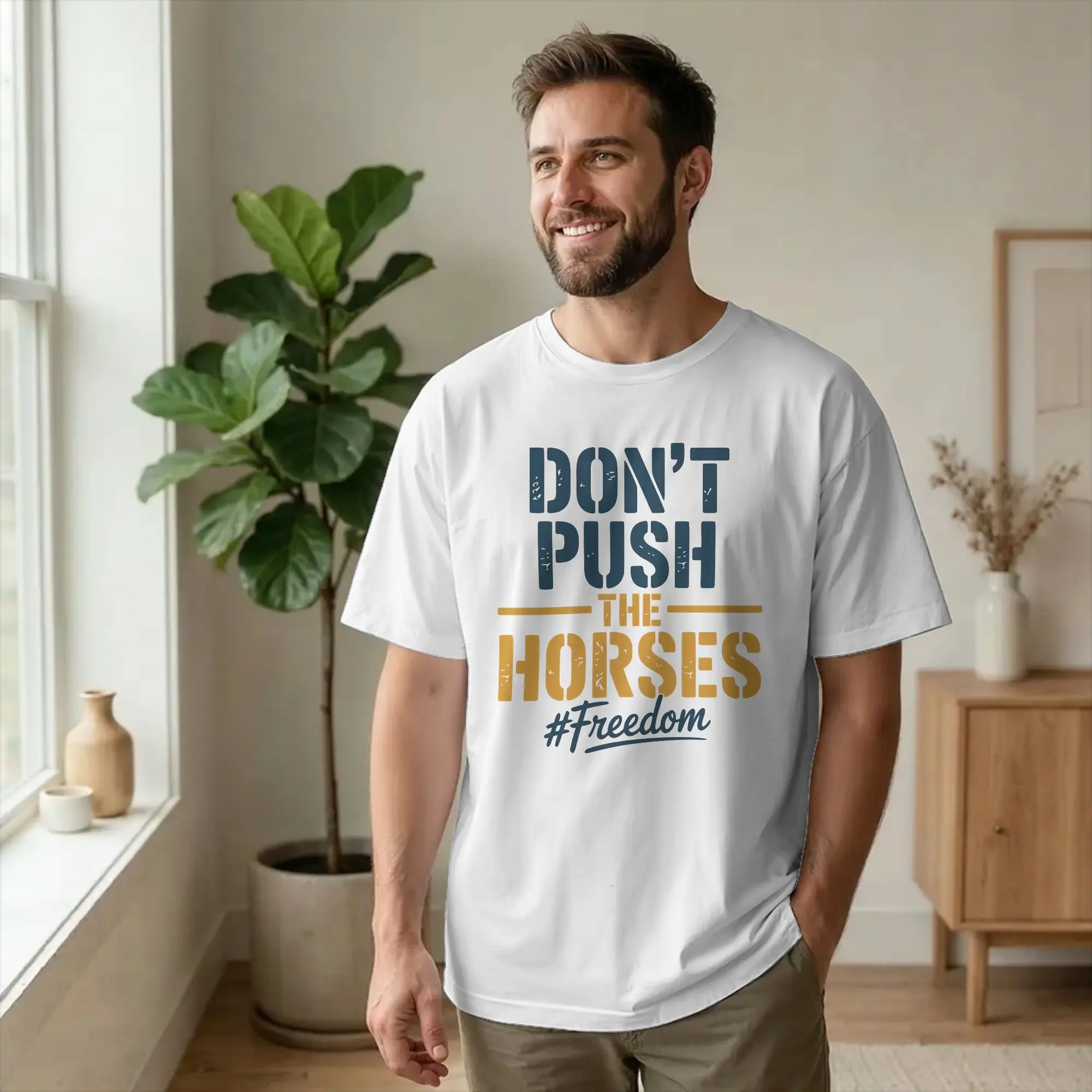 Men's Don't Push The Horses Boxing T Shirts Meme Ukraine Cotton merchandise Funny Short Sleeve O Neck Tees New Arrival T-Shirts