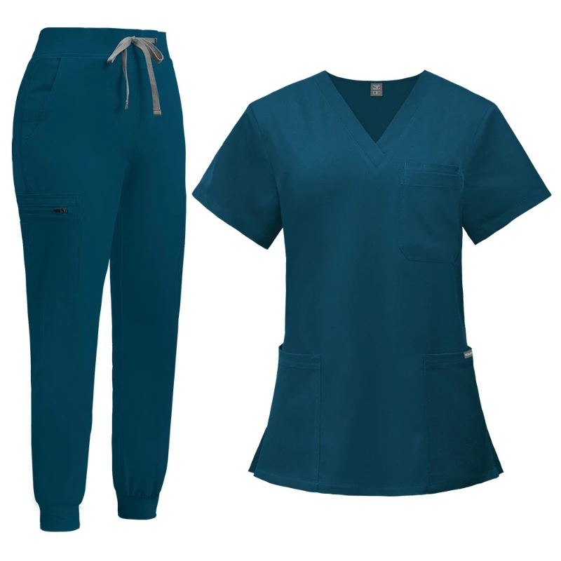 premium-v-neck-scrub-set-thick-fabric-with-nursing-cap-multi-colors-professional-medical-wear-for-dental-clinic-hospital-staff