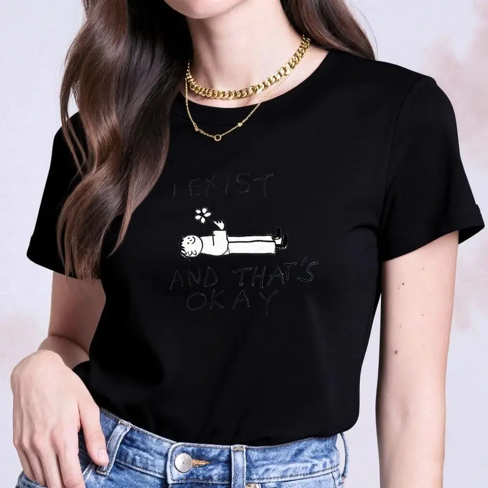 I Exist and That's Ok Graphic T-Shirt Women Vintage Summer Short Sleeve Retro Print Cute Tops Female Casual Harajuku Y2k Clothes