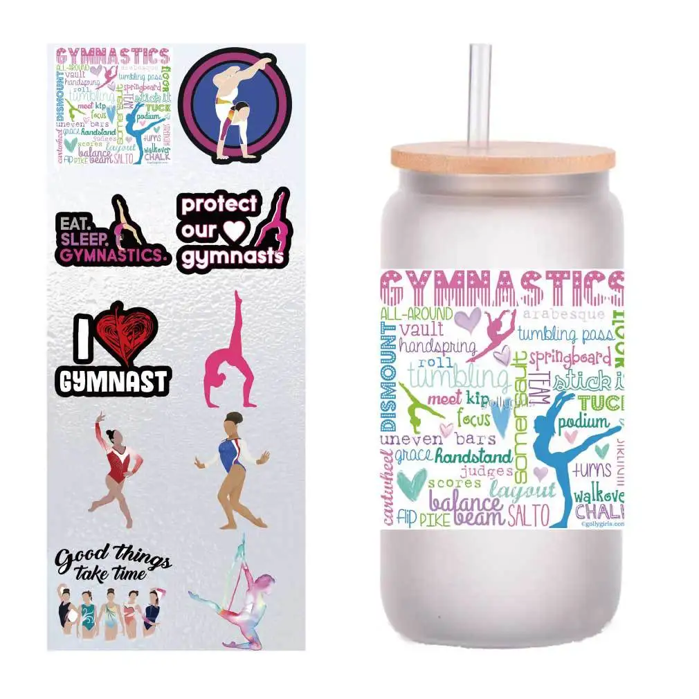 

10 sheets of four-inch cartoon gymnast UV transfer stickers crystal label glass glass sticker customization