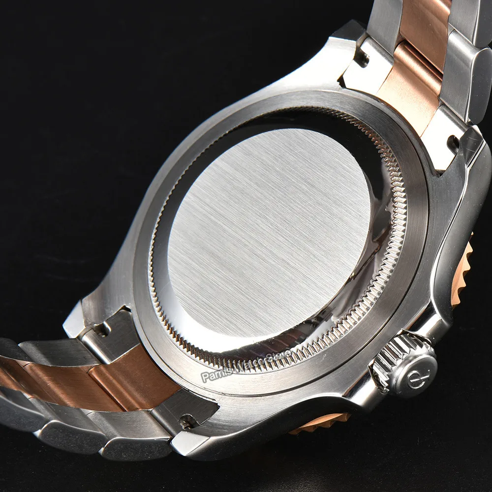 Parnis 41mm Automatic Movement Date Window Men Custom Drawing Watch Stainless Steel with Rose Gold