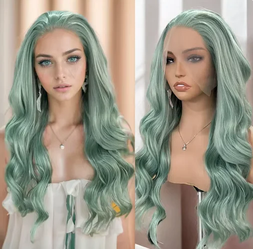 Ash Green Wig Body Wave Wig Synthetic Lace Front Wig Lace Wigs For Women Green Lace Wig Ready To Wear Front Lace Wig Cosplay