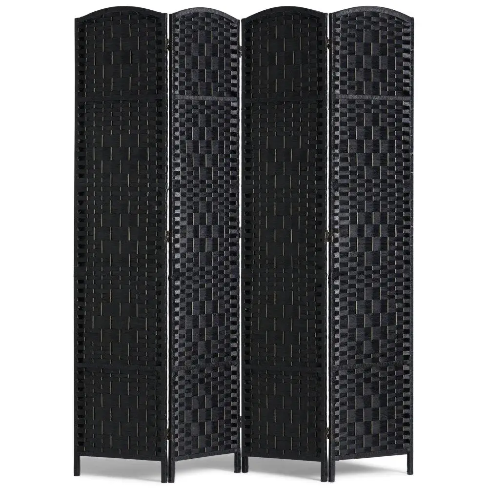 

4 Panel Handwoven Folding Privacy Screen with Hinges Portable Freestanding for room Partition Divider Black